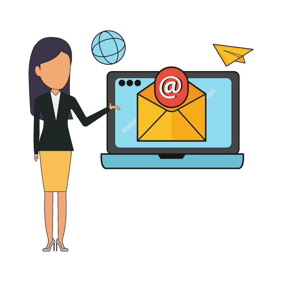 o email marketing dentro computador portátil com mulheres ilustração vetor
