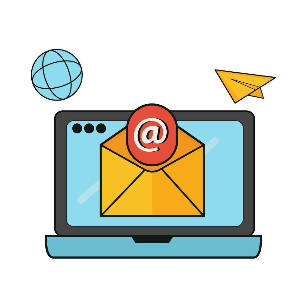 o email marketing dentro computador portátil com Internet ilustração vetor
