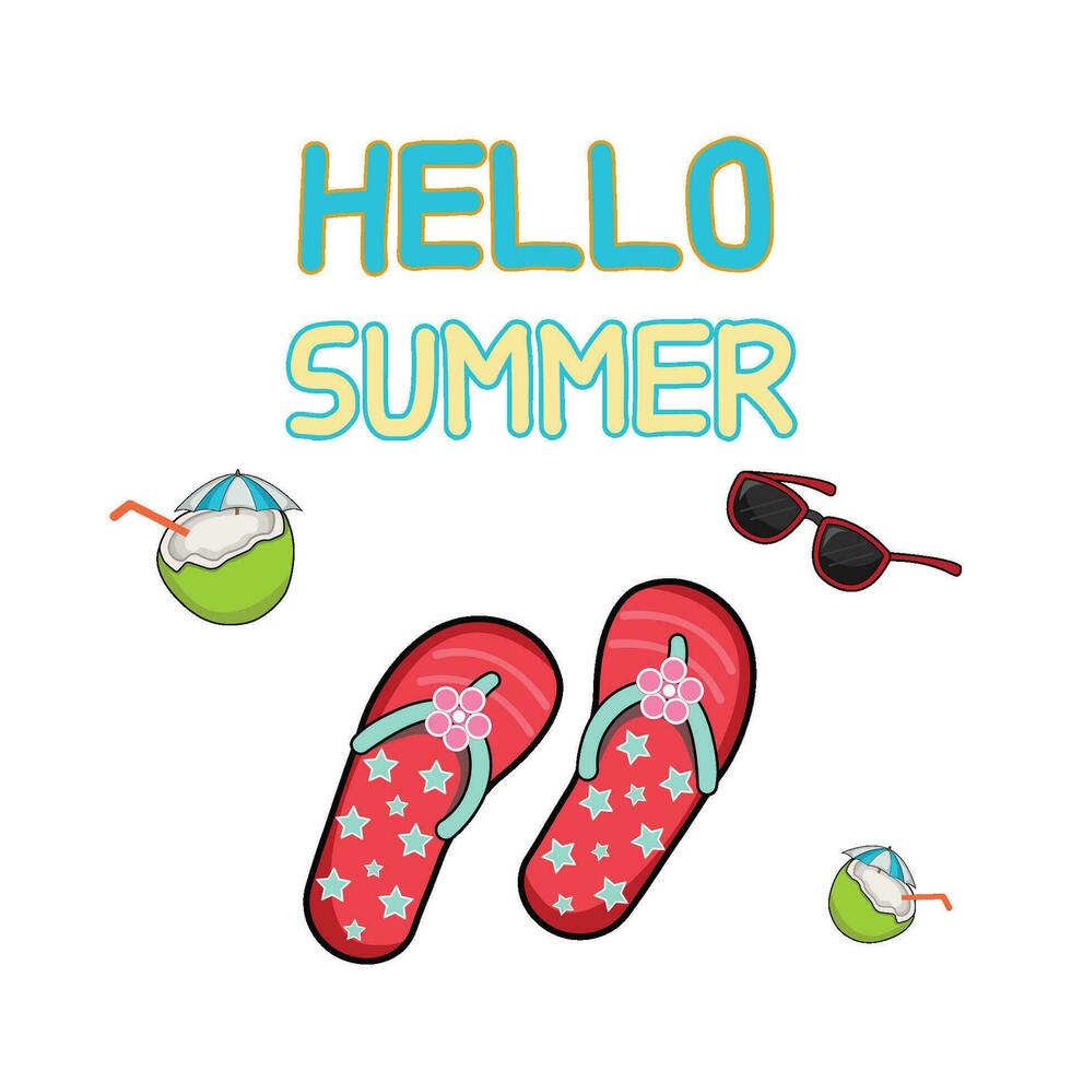 Olá verão, sandálias com oculos de sol vetor