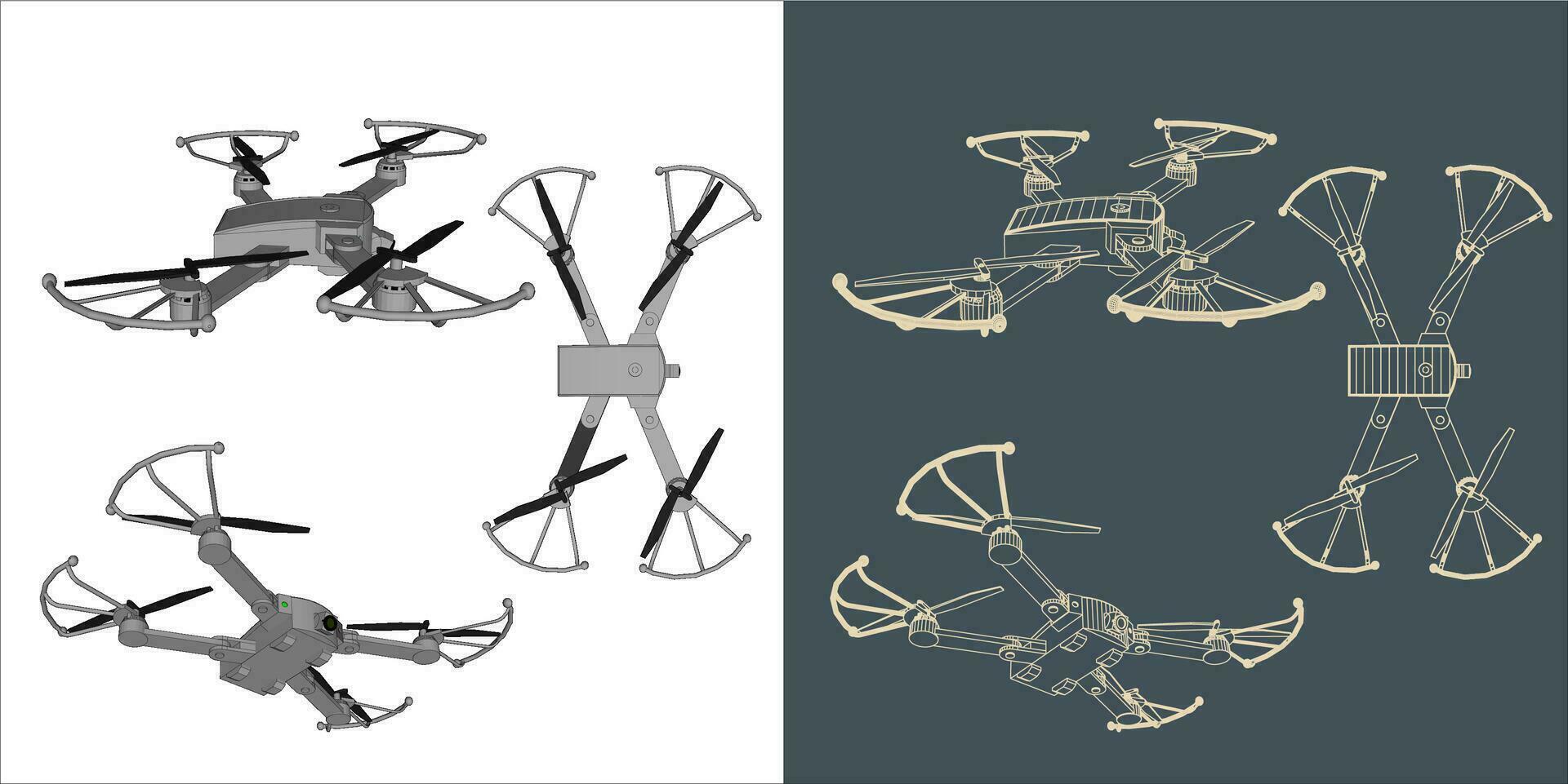 vetor zangão ou quadcopter linha estrutura de arame projeto