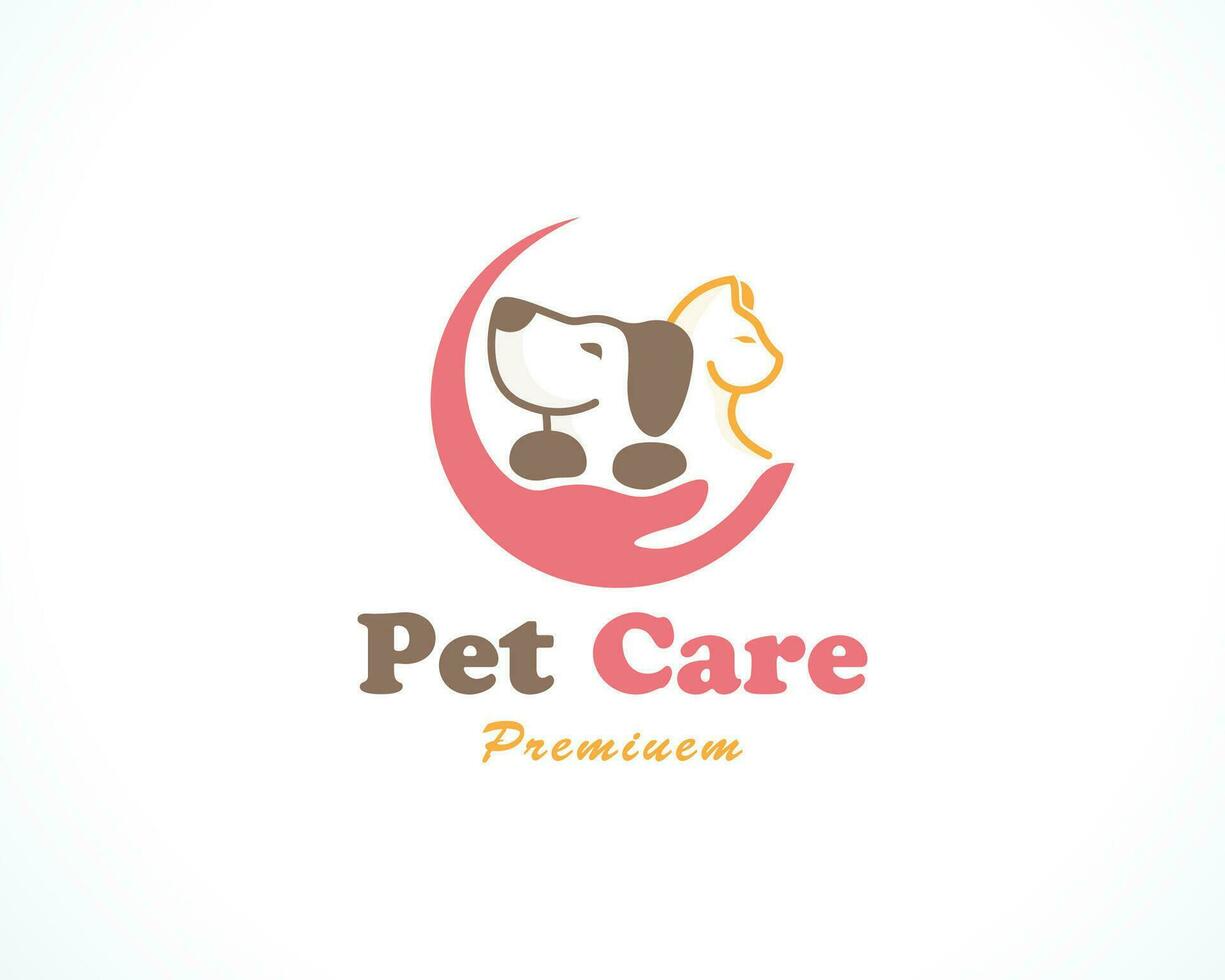 animal Cuidado logotipo criativo conceito mão animal cachorro e gato vetor