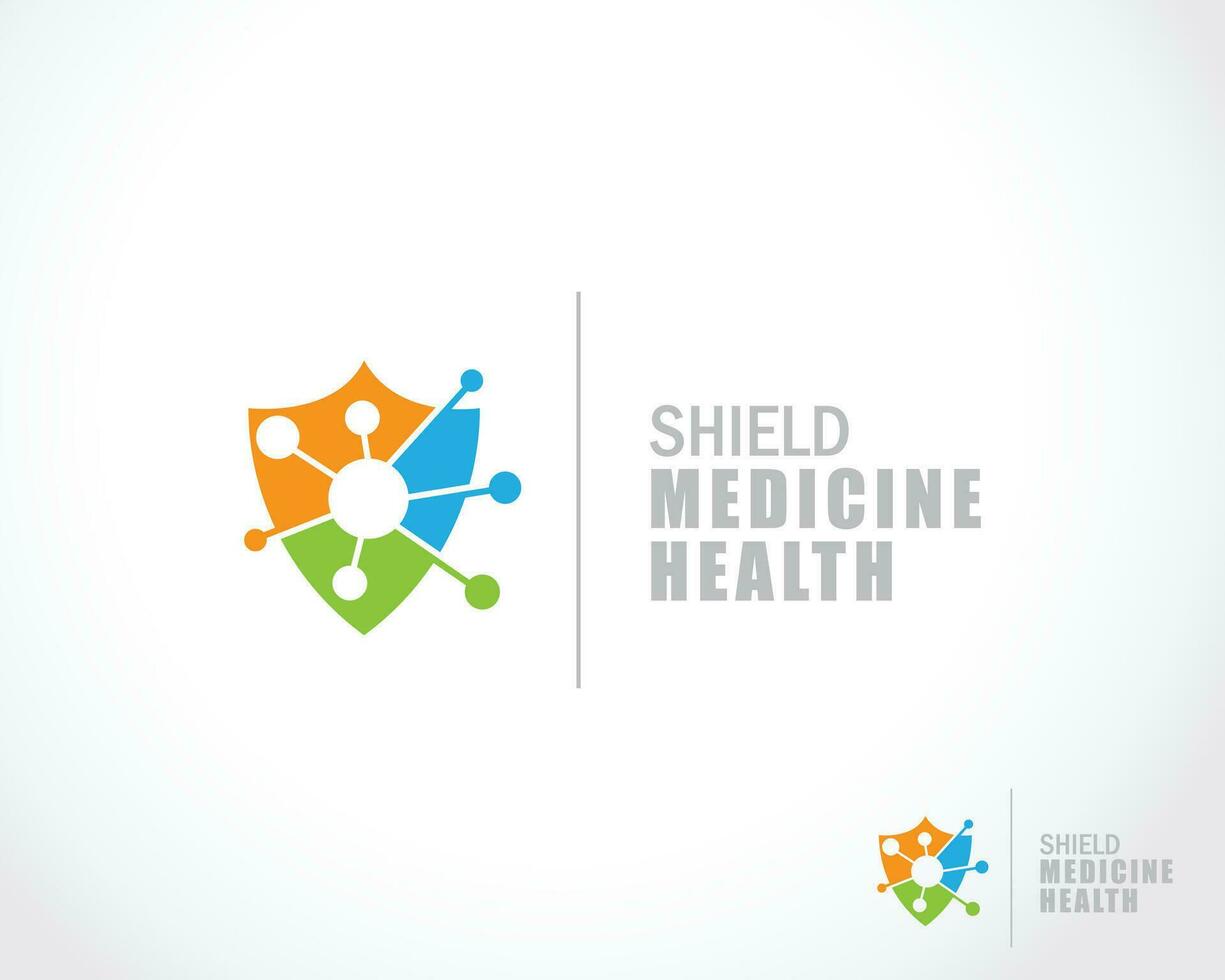 escudo remédio logotipo criativo vírus molécula saúde Projeto conceito vetor
