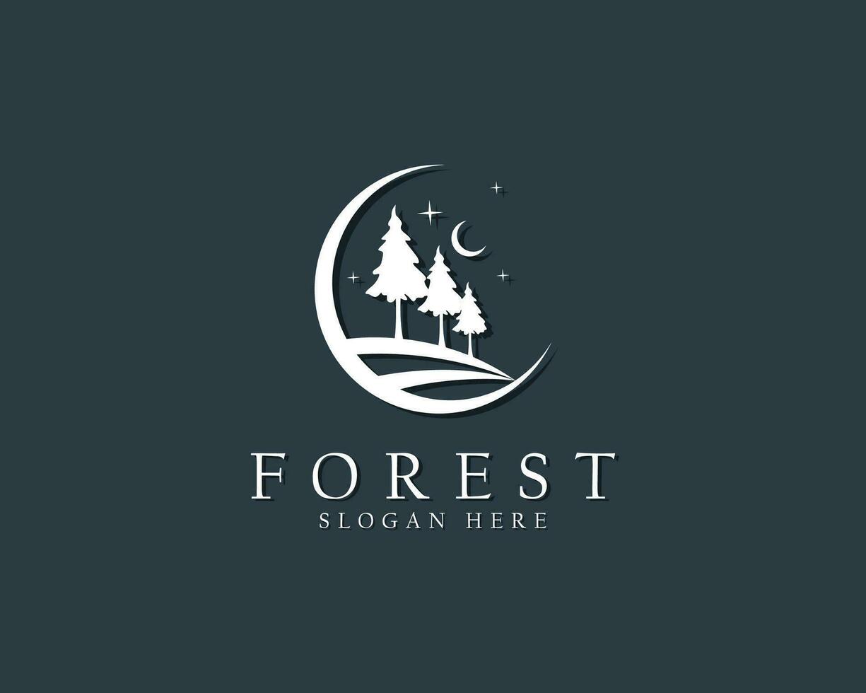 floresta logotipo criativo lua panorama ao ar livre ilustração vetor