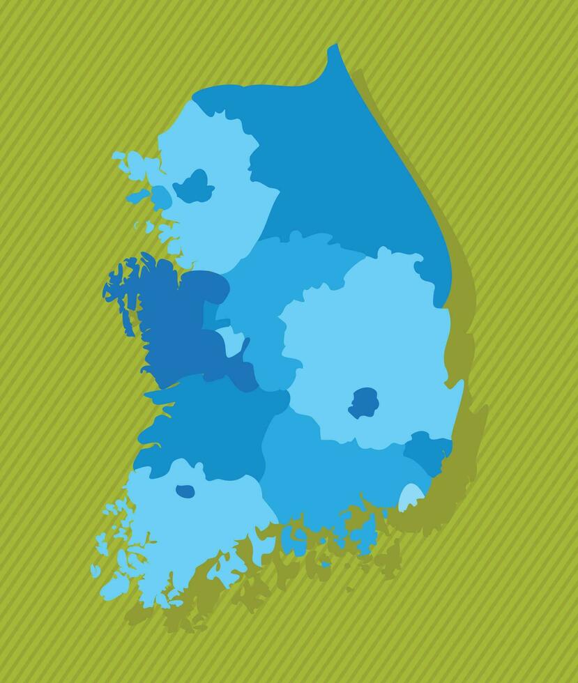 sul Coréia mapa com regiões azul político mapa verde fundo vetor ilustração