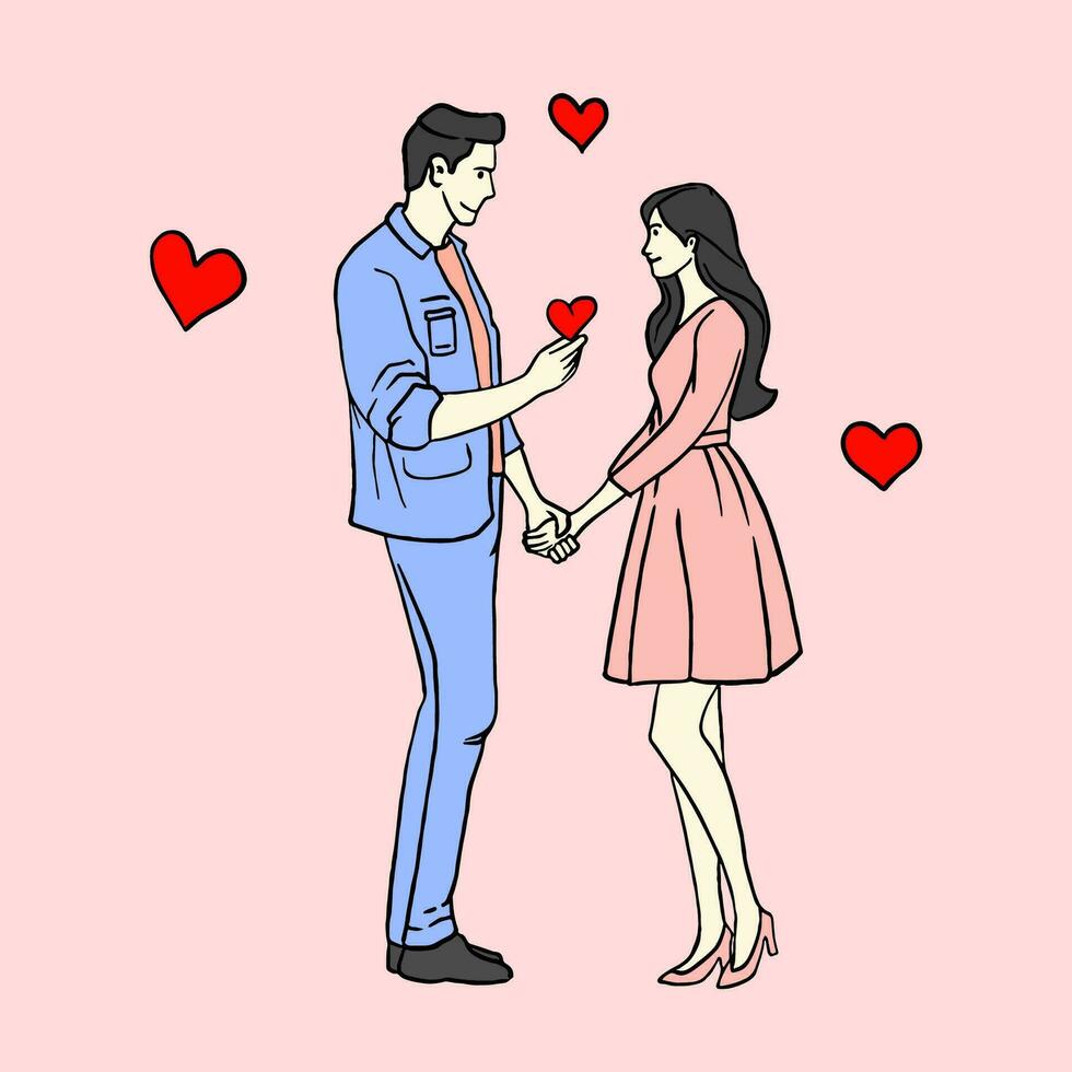 ilustração do uma casal quem amor cada outro, personagem ilustração para dia dos namorados dia, plano Projeto estilo vetor