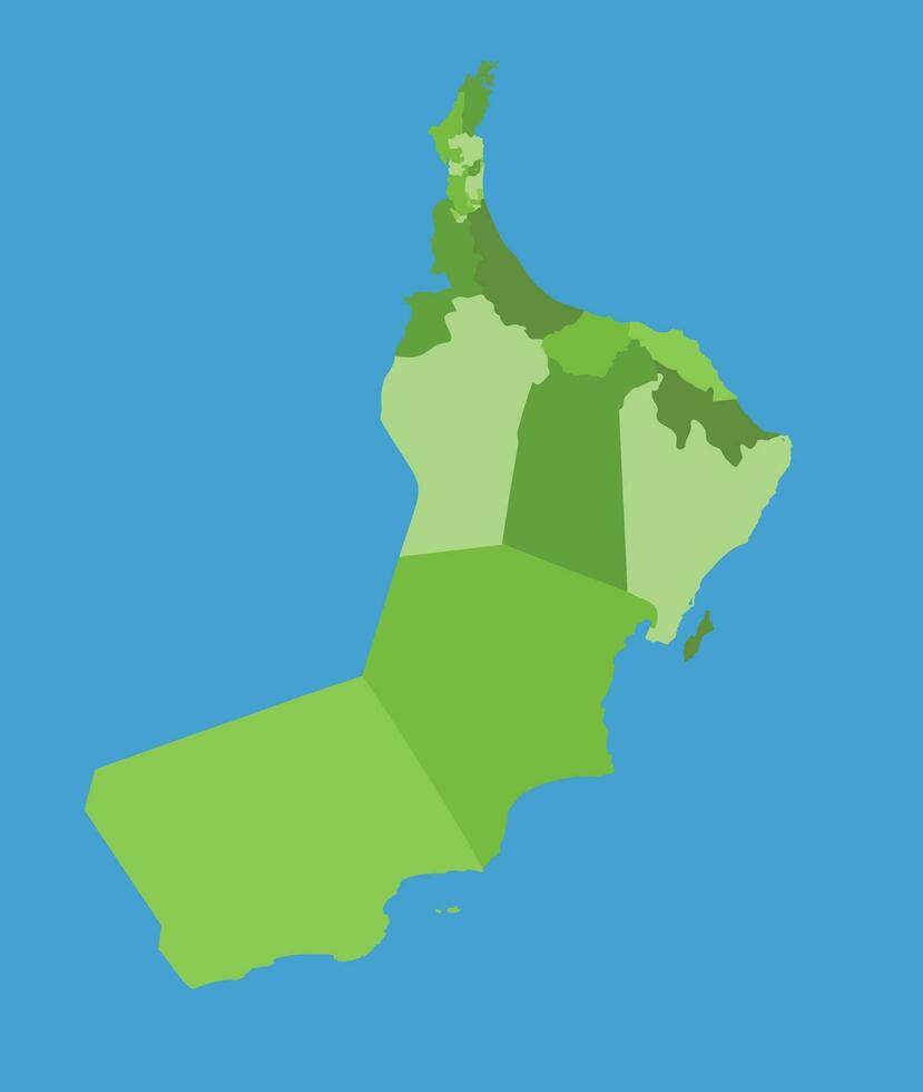 Omã vetor mapa dentro escala verde com regiões