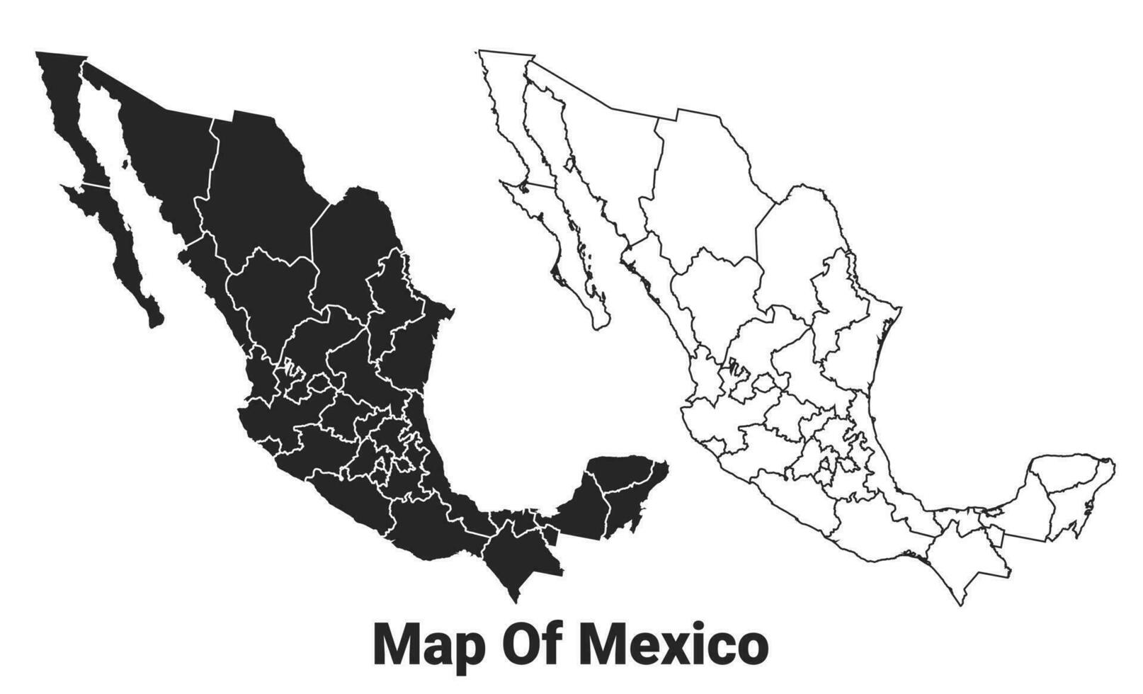 vetor Preto mapa do México país com fronteiras do regiões