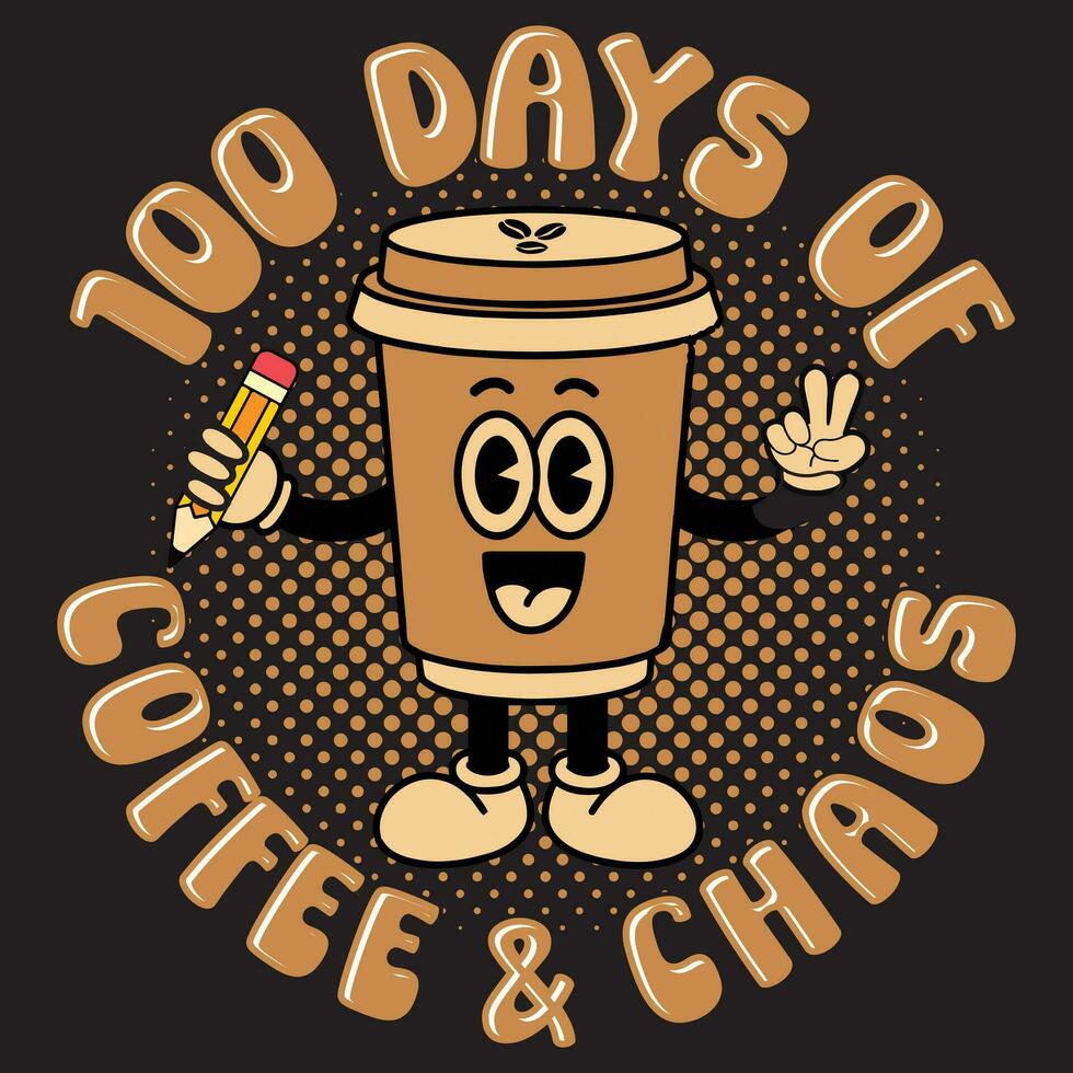 100 dias do escola, café , caos vetor