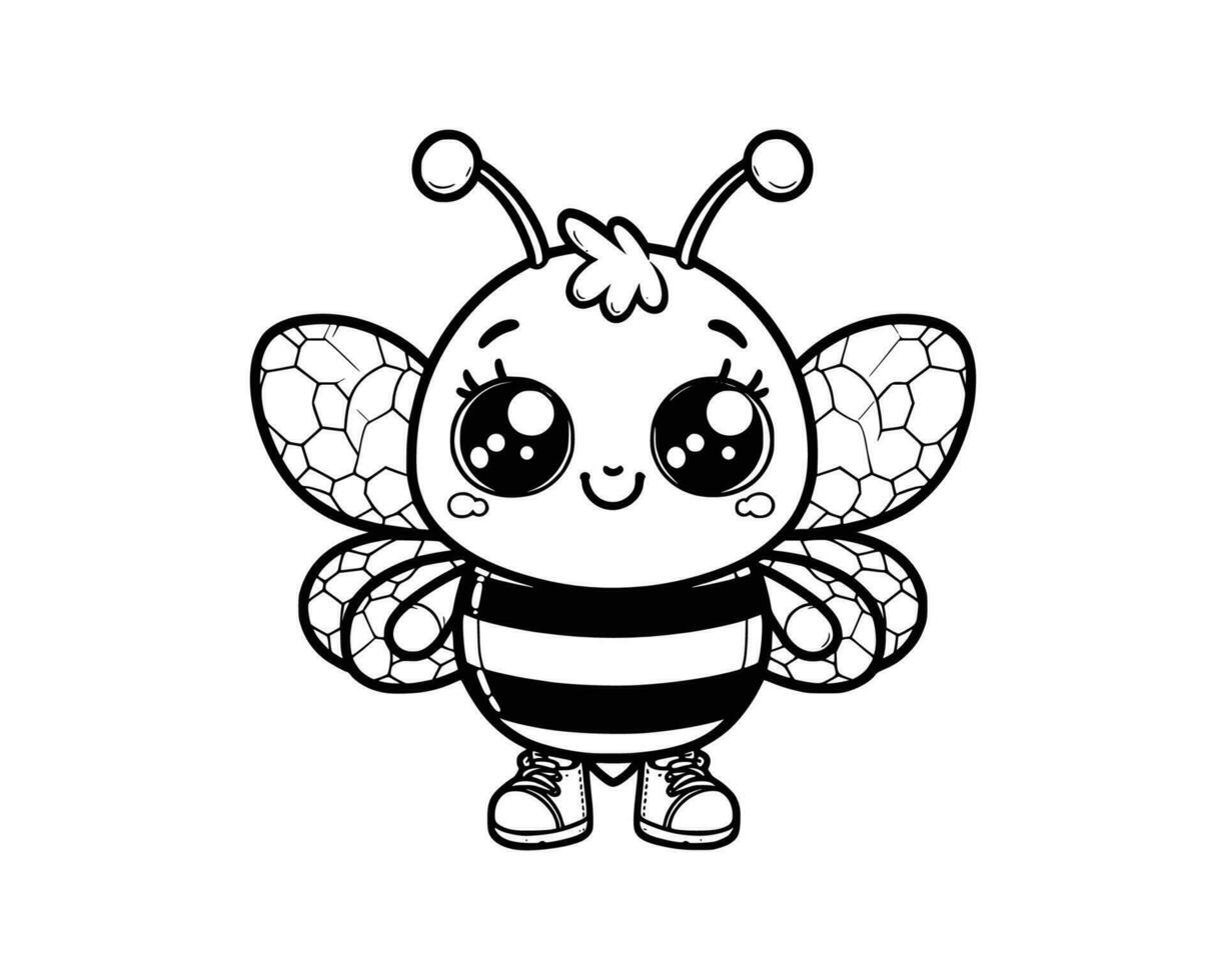 fofa desenho animado personagem do abelha para coloração livro. esboço linha arte. imprimível Projeto. isolado branco fundo vetor