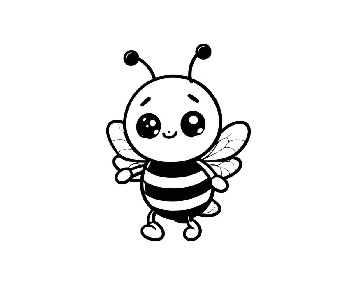 fofa desenho animado personagem do abelha para coloração livro. esboço linha arte. imprimível Projeto. isolado branco fundo vetor