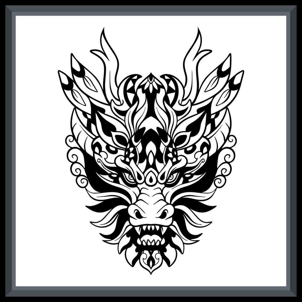 Dragão cabeça tribal tatuagem mandala artes. vetor