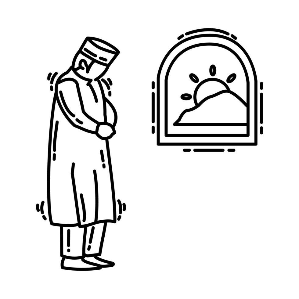 ícone de oração do amanhecer fajr. doodle desenhado à mão ou estilo de ícone de contorno vetor