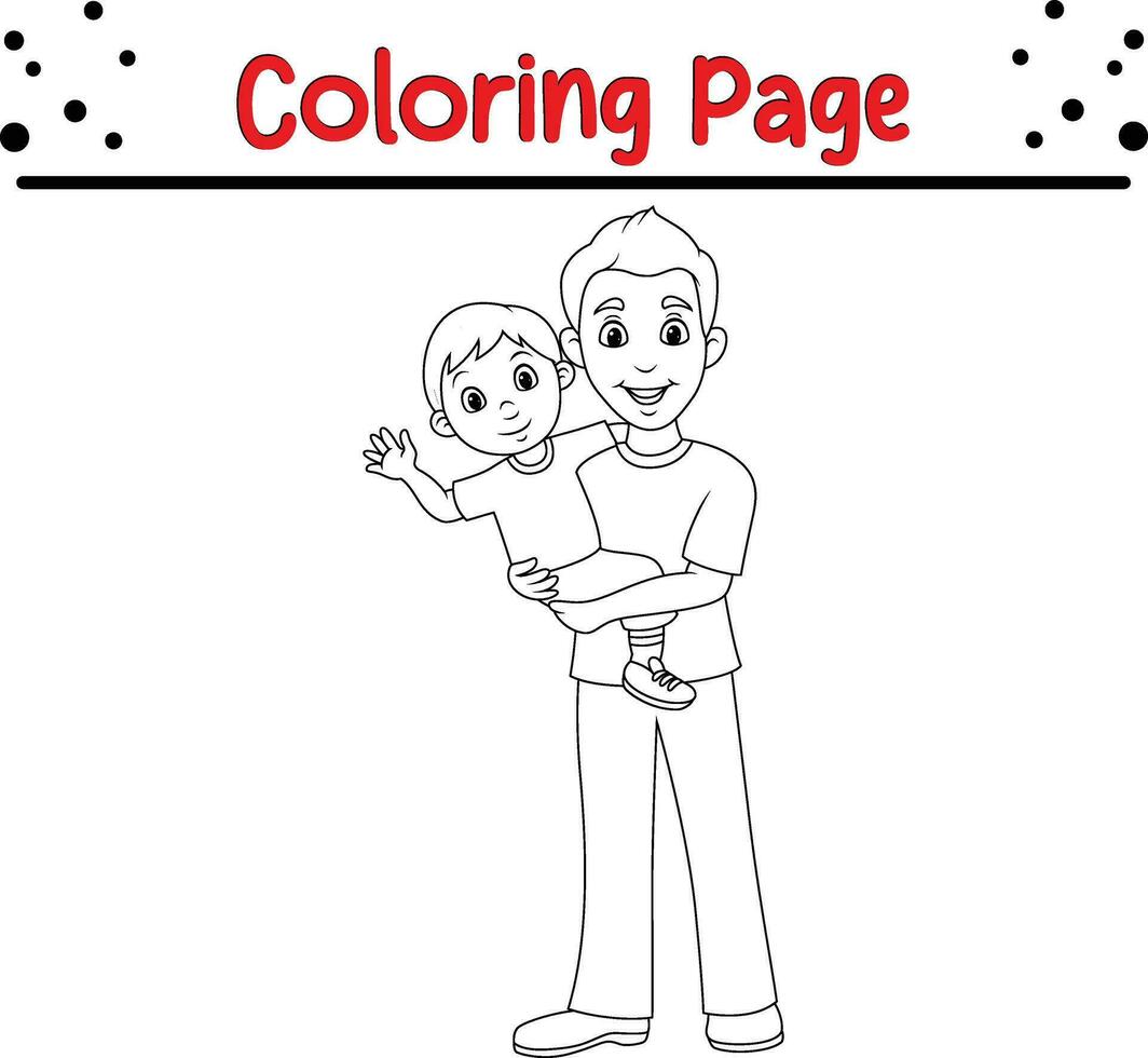 coloração página pai carregando filho dele braços vetor