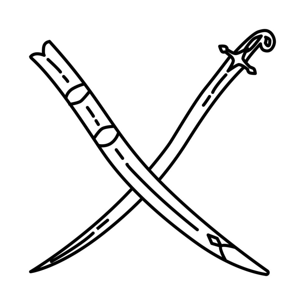 ícone de espada shamshir turco islâmico. doodle desenhado à mão ou estilo de ícone de contorno vetor
