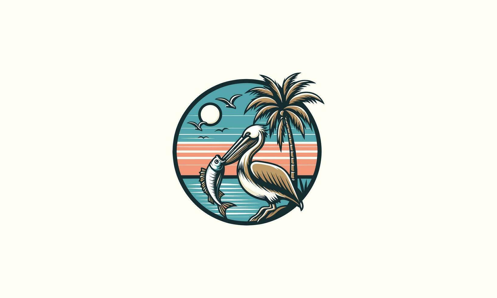 pelicano em mar e Palma vetor ilustração logotipo plano Projeto