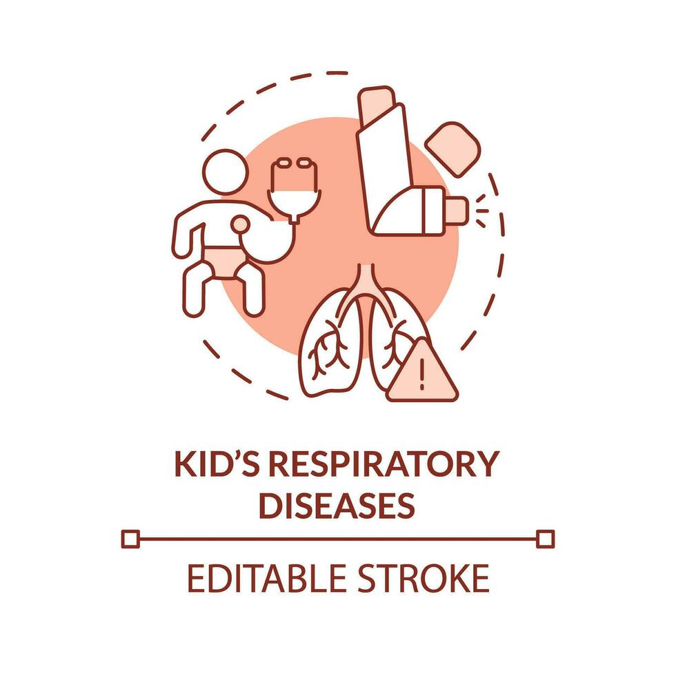 2d editável fino linha ícone crianças respiratório doença conceito, isolado monocromático vetor, vermelho ilustração representando parentalidade crianças com saúde problemas. vetor