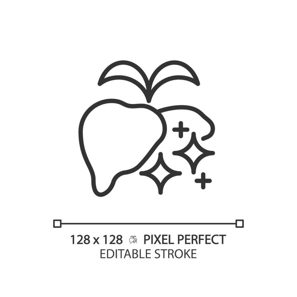 2d pixel perfeito editável Preto saudável fígado ícone, isolado monocromático vetor, fino linha ilustração representando metabólico saúde. vetor