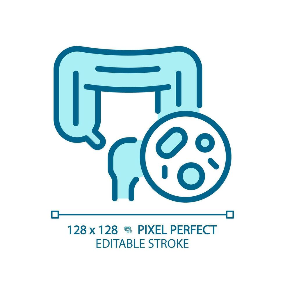 2d pixel perfeito editável azul intestino com bactérias ícone, isolado monocromático vetor, fino linha ilustração representando bactérias. vetor