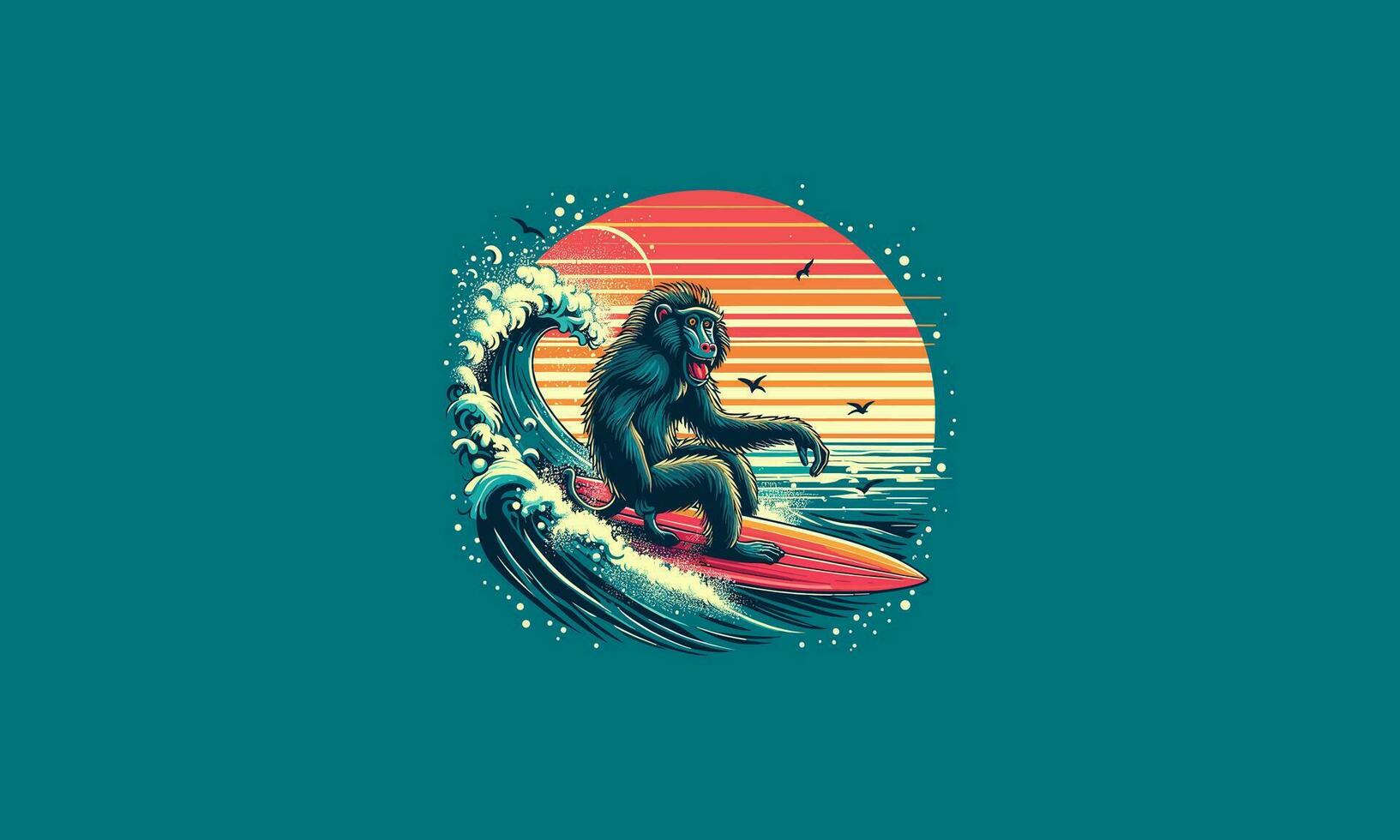 macaco jogando surfar em mar vetor obra de arte Projeto