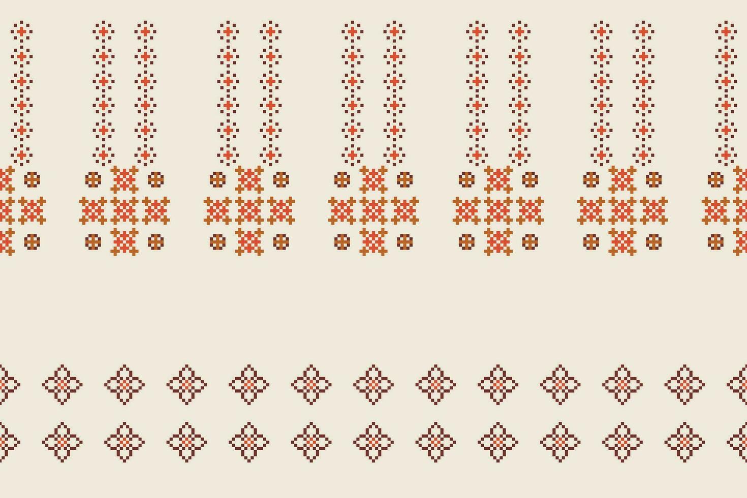 étnico geométrico tecido padronizar Cruz ponto.ikat bordado étnico oriental pixel padronizar Castanho creme fundo. resumo,vetor,ilustração. textura, roupas, quadro, motivos, seda papel de parede. vetor