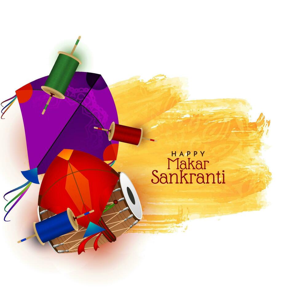feliz Makar Sankranti indiano festival cartão com colorida pipas vetor