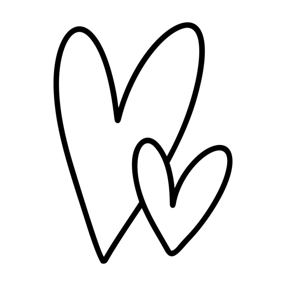 amor monoline ícone vetor rabisco dois corações mão desenhado namorados dia logotipo. decoração para cumprimento cartão, casamento, caneca, foto sobreposições, camiseta imprimir, folheto, poster Projeto