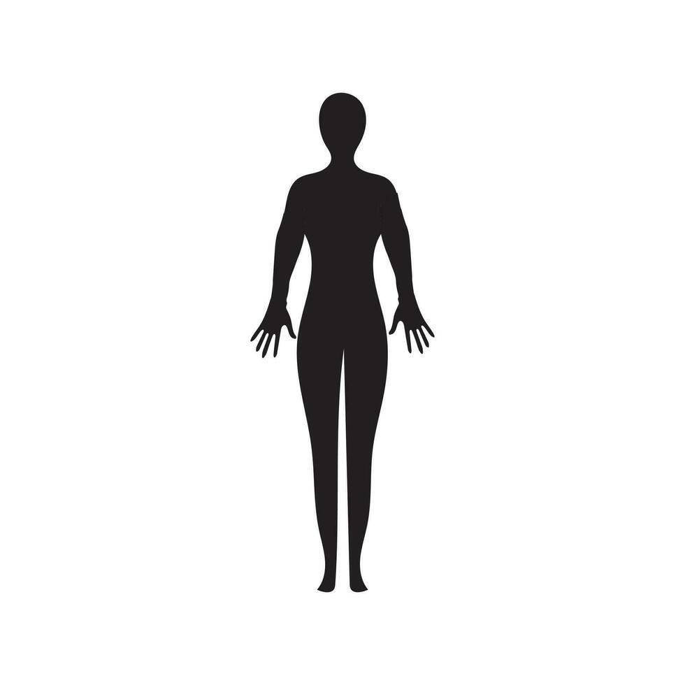 humano cheio corpo ícone ilustrações . Preto silhuetas do homens e mulheres em uma branco fundo. masculino e fêmea gênero. figura do humano corpo. vetor