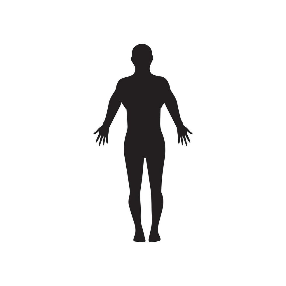 humano cheio corpo ícone ilustrações . Preto silhuetas do homens e mulheres em uma branco fundo. masculino e fêmea gênero. figura do humano corpo. vetor