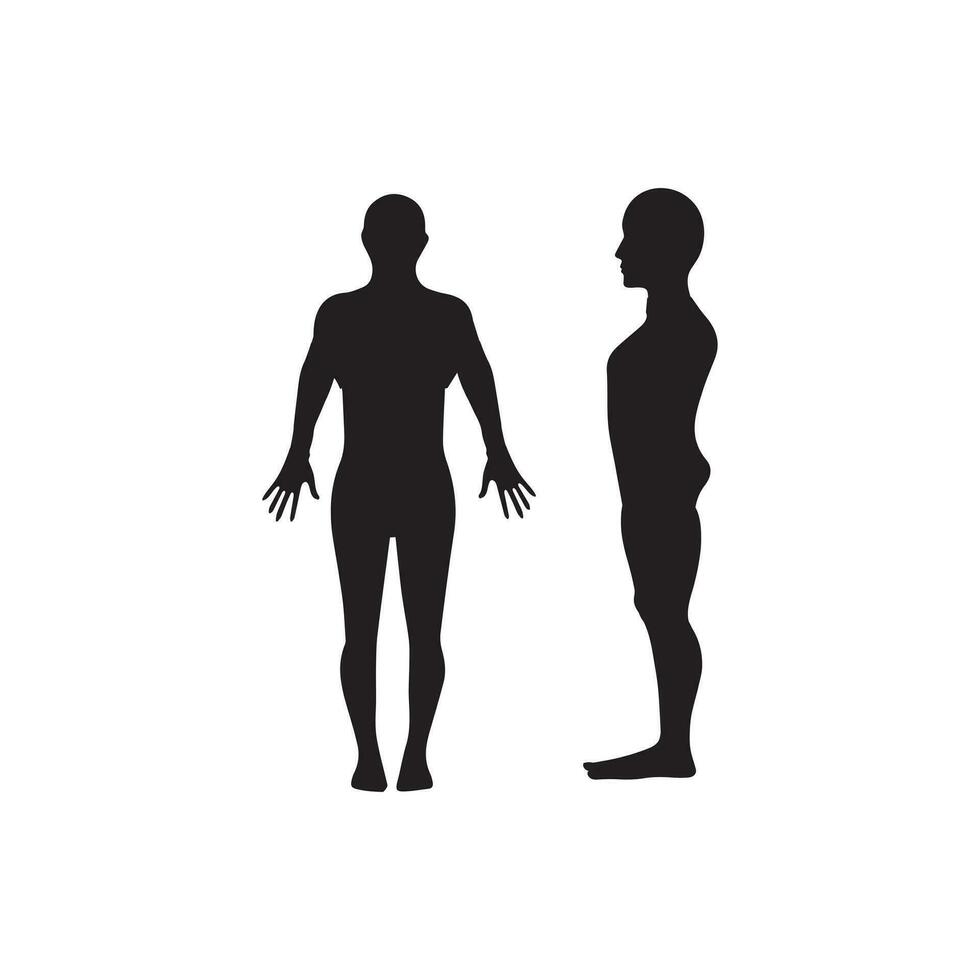 humano cheio corpo ícone ilustrações . Preto silhuetas do homens e mulheres em uma branco fundo. masculino e fêmea gênero. figura do humano corpo. vetor