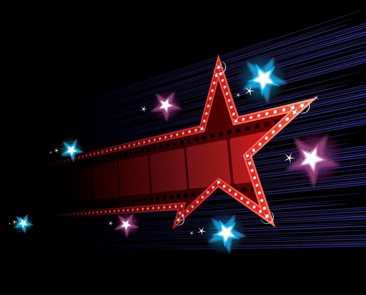 néon em forma de estrela para pôster em evento de cinema vetor