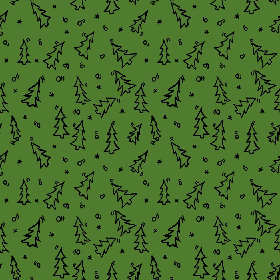 feliz ano novo 2022. árvores de natal isoladas sobre fundo verde. ilustração em vetor doodle com árvores de Natal.