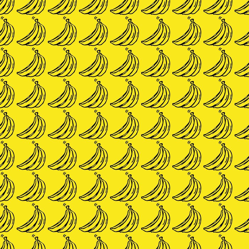 padrão de vetor de banana sem emenda. doodle vetor com ícones de banana em fundo amarelo. padrão de banana vintage, fundo de elementos doces para seu projeto, menu, cafeteria.