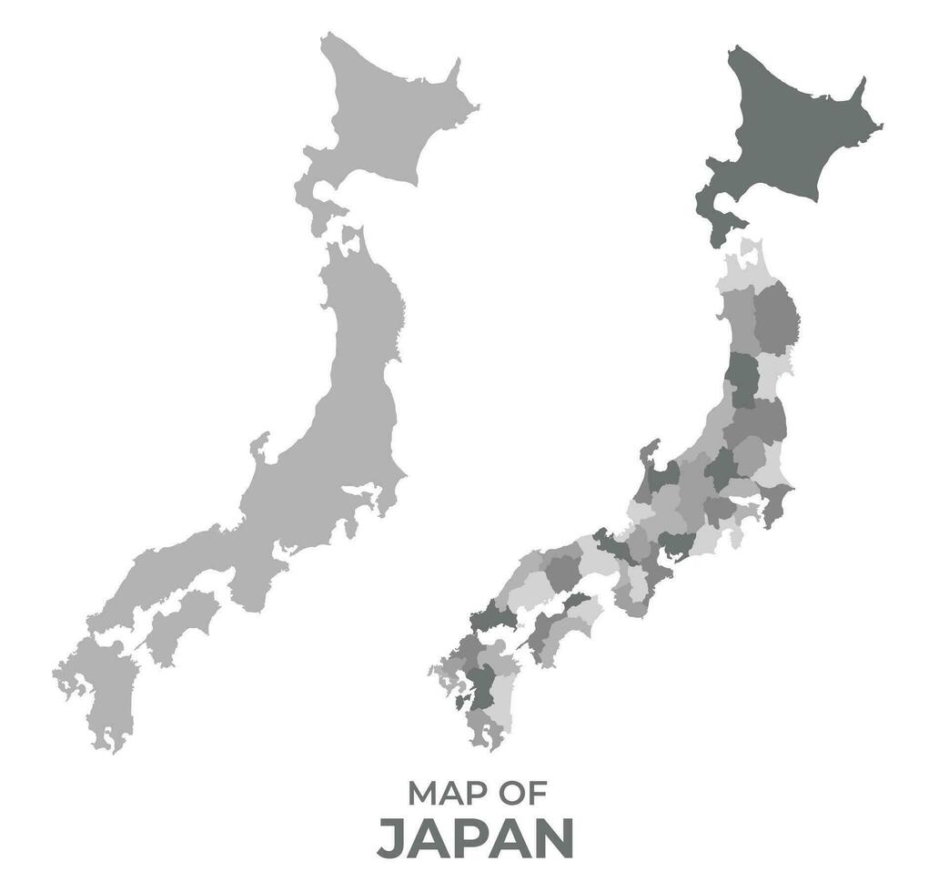 escala de cinza vetor mapa do Japão com regiões e simples plano ilustração