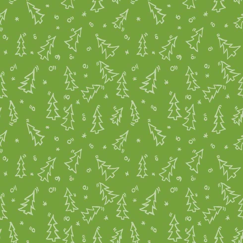 feliz ano novo 2022. árvores de natal isoladas sobre fundo verde. ilustração vetorial doodle com árvores de natal vetor