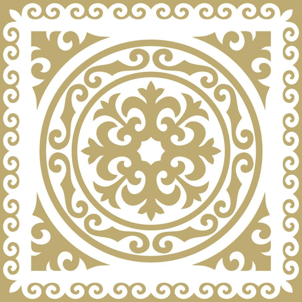 vetor dourado quadrado cazaque nacional ornamento. étnico padronizar do a povos do a ótimo estepe, mongóis, quirguiz, Kalmyks, buryats