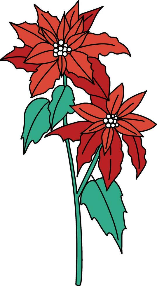 Natal Estrela vermelho cor com simples linhas é usava para complemento Natal obras de arte. poinsétia, com ambos flores e folhas desenhado Como uma floral arranjo, é colocada dentro uma Panela para Natal vetor