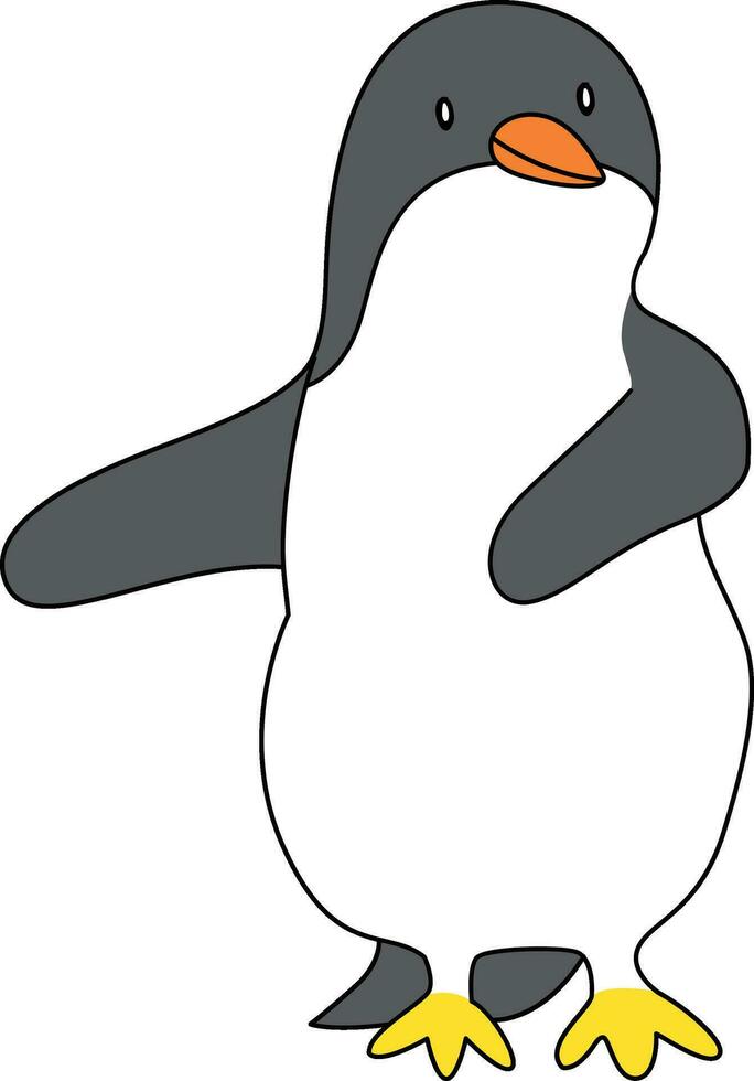 fofa desenho animado pinguim com simples linhas, a pinguim de pé, correndo, pulando, deslizando, e impressionante vários poses. a desenho animado pinguim dentro a gelado mundo alegre. vetor