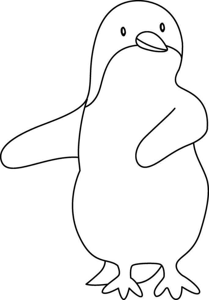 fofa desenho animado pinguim com rabisco simples linhas, a pinguim de pé, correndo, pulando, deslizando, e impressionante vários poses. a desenho animado pinguim dentro a gelado mundo alegre. vetor