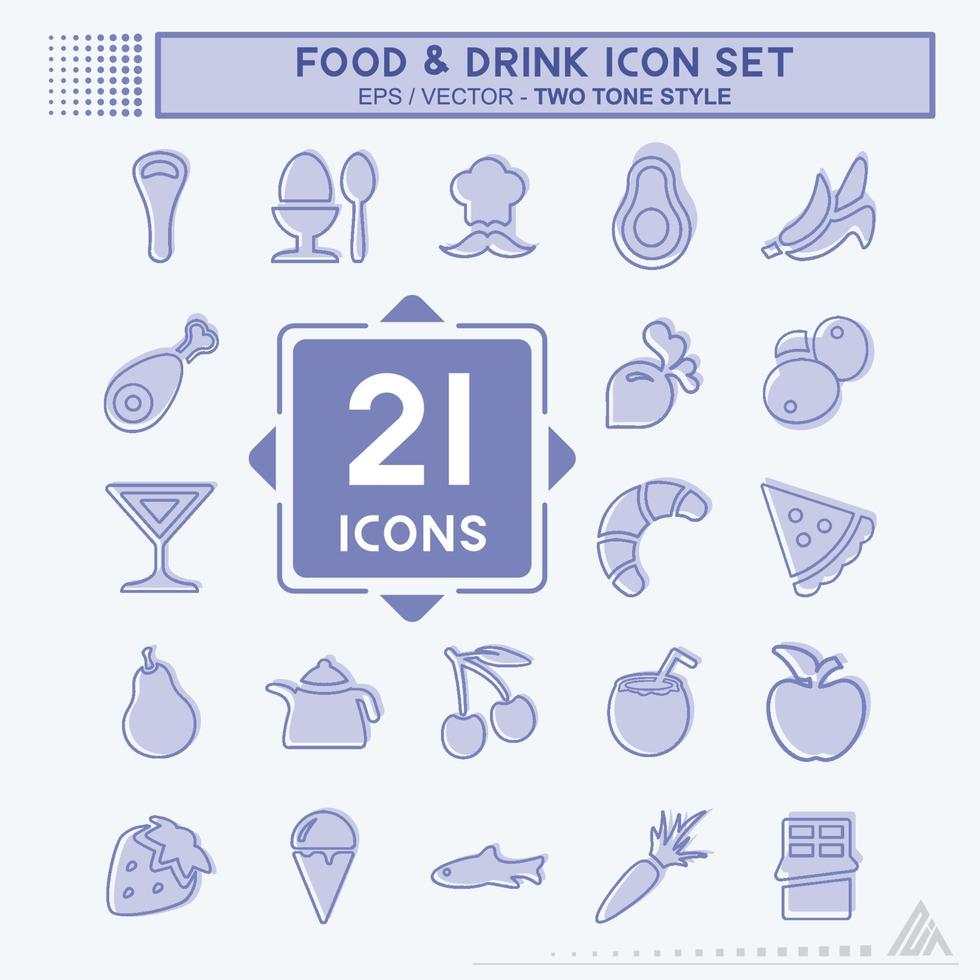 conjunto de ícones de comida e bebida - estilo de dois tons vetor