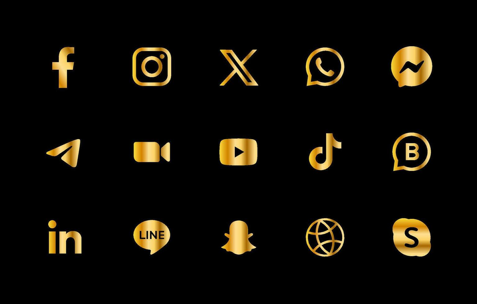 social meios de comunicação vetor ícones símbolos conjunto com azul color.prinsocial meios de comunicação vetor dourado ícones. símbolos definir.