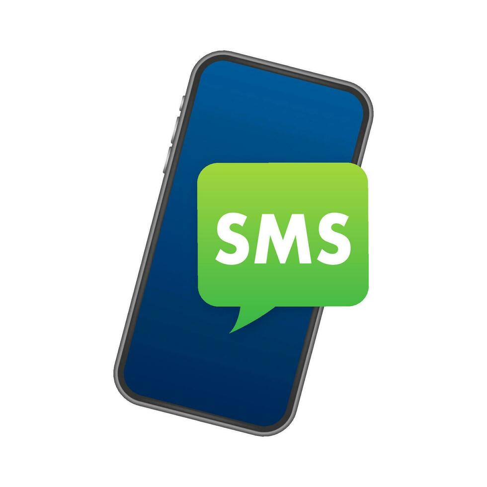 azul e verde discurso bolhas com a palavra SMS em eles. Móvel enviar marketing, comércio eletrônico, Internet publicidade e promoção vetor