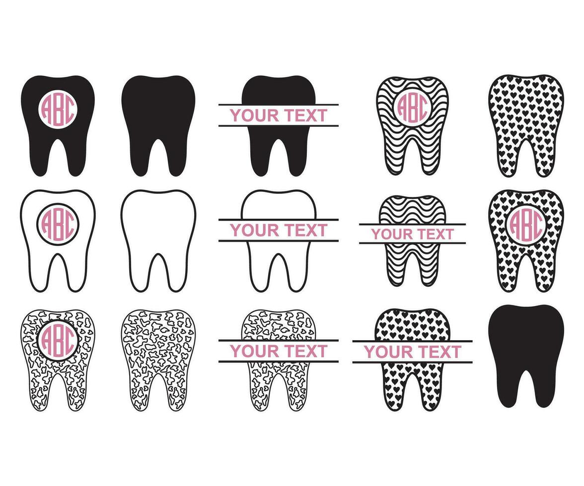 dente silhuetas, dental clipart, dente monograma vetor pacote, dente batimento cardiaco, dental Dividido monograma, dente Dividido nome quadro, dental monograma clipart