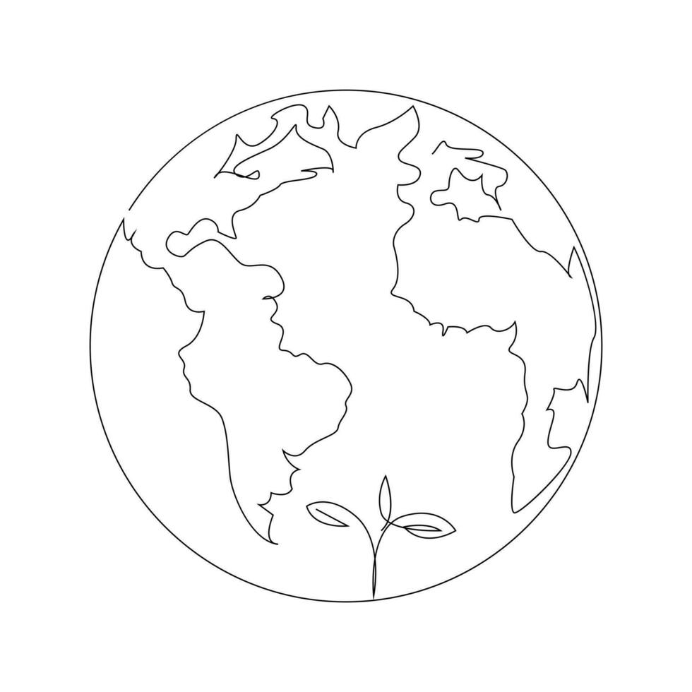 contínuo solteiro linha terra globo mundo mapa esboço vetor arte desenhando e mundo terra dia simples Projeto