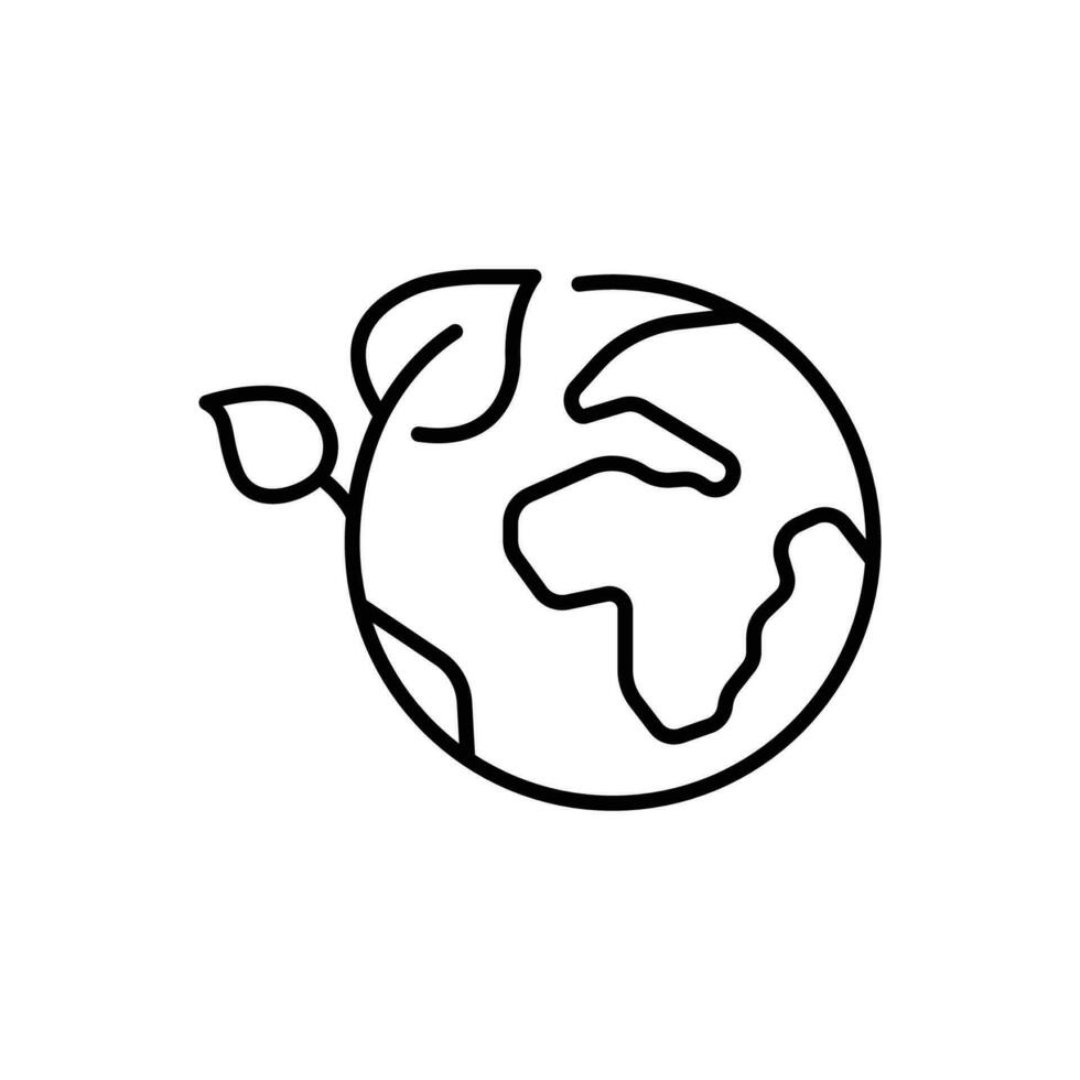 verde terra planeta ícone. simples esboço estilo. mundo ecologia, globo com folhas, eco meio Ambiente logotipo, Salve  natureza conceito. fino linha símbolo. vetor ilustração isolado.