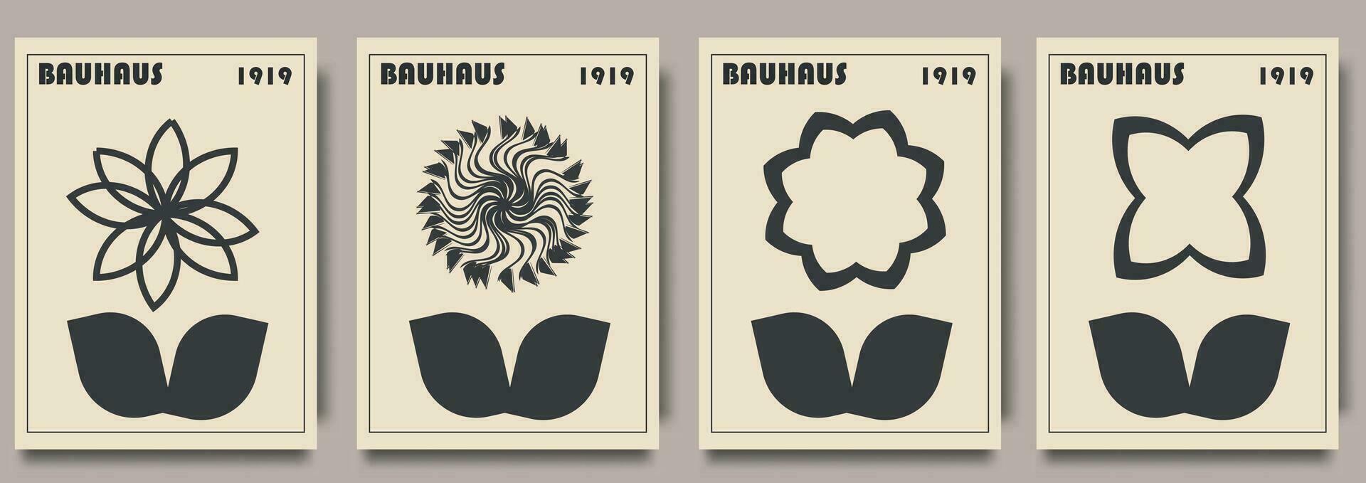 retro futurista bauhaus inspirado flores cartazes. criativo capas, layouts ou cartazes conceito dentro moderno mínimo estilo para corporativo identidade, marca, social meios de comunicação. na moda Projeto modelos vetor