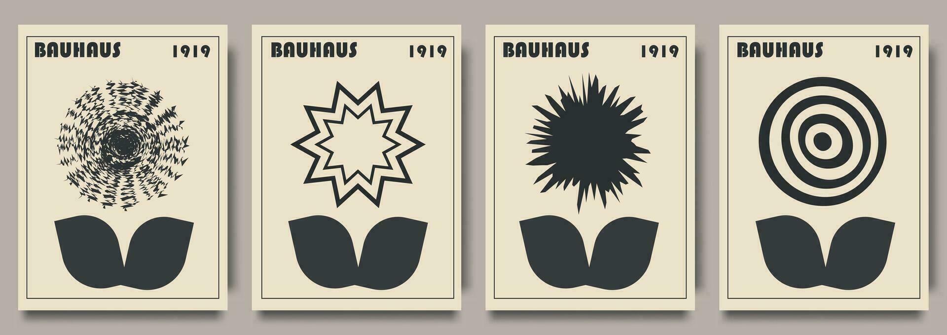 retro futurista bauhaus inspirado flores cartazes. criativo capas, layouts ou cartazes conceito dentro moderno mínimo estilo para corporativo identidade, marca, social meios de comunicação. na moda Projeto modelos vetor