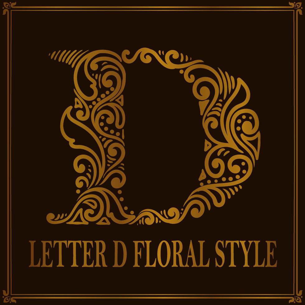 estilo vintage letra d padrão floral vetor