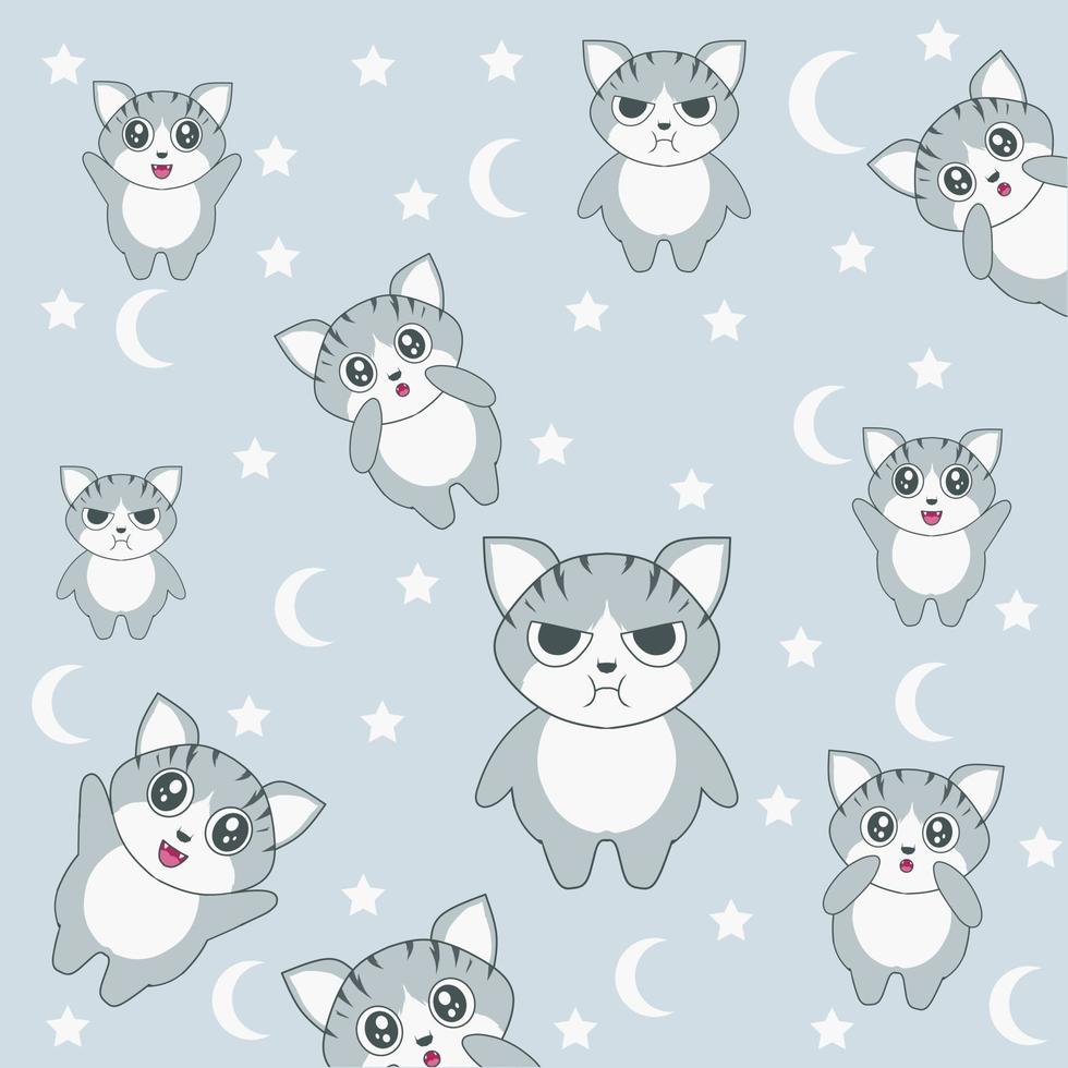 ilustração padrão de personagem gato fofo vetor