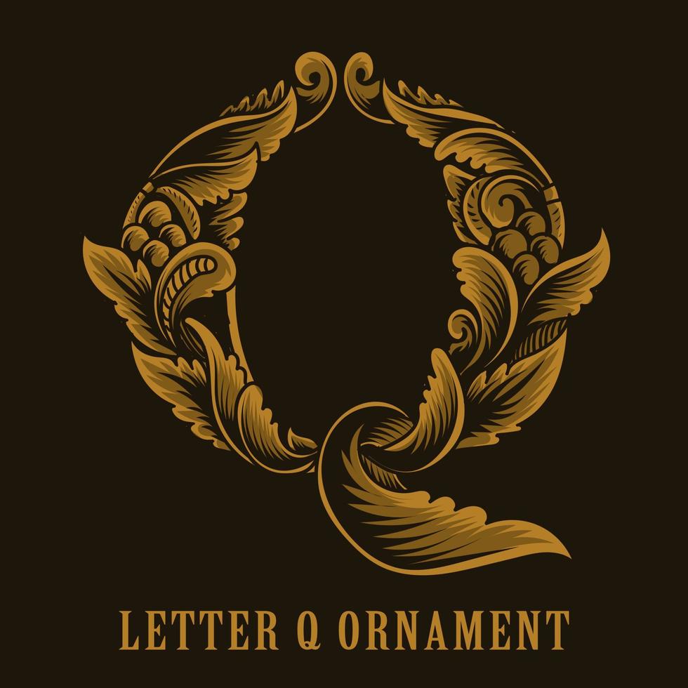 letra q logotipo vintage ornamento estilo vetor