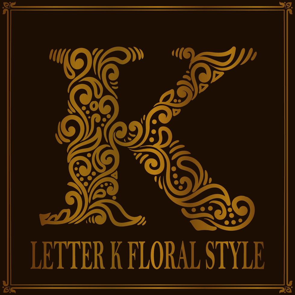 estilo vintage letra k padrão floral vetor
